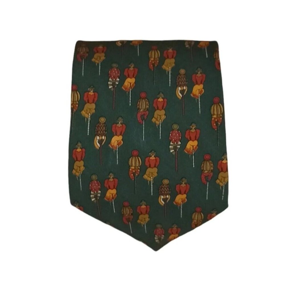 SALVATORE FERRAGAMO Green Art Silk Tie ITALY 58"/ 3.5" EC